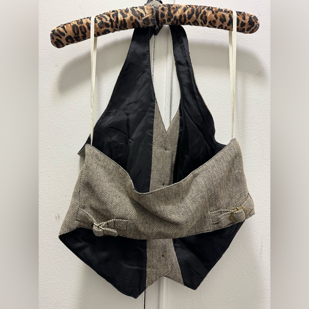 Y2K Vintage 90s SUPER RARE Gap light brown grey wool silk blend halter top vest - Picture 2 of 5